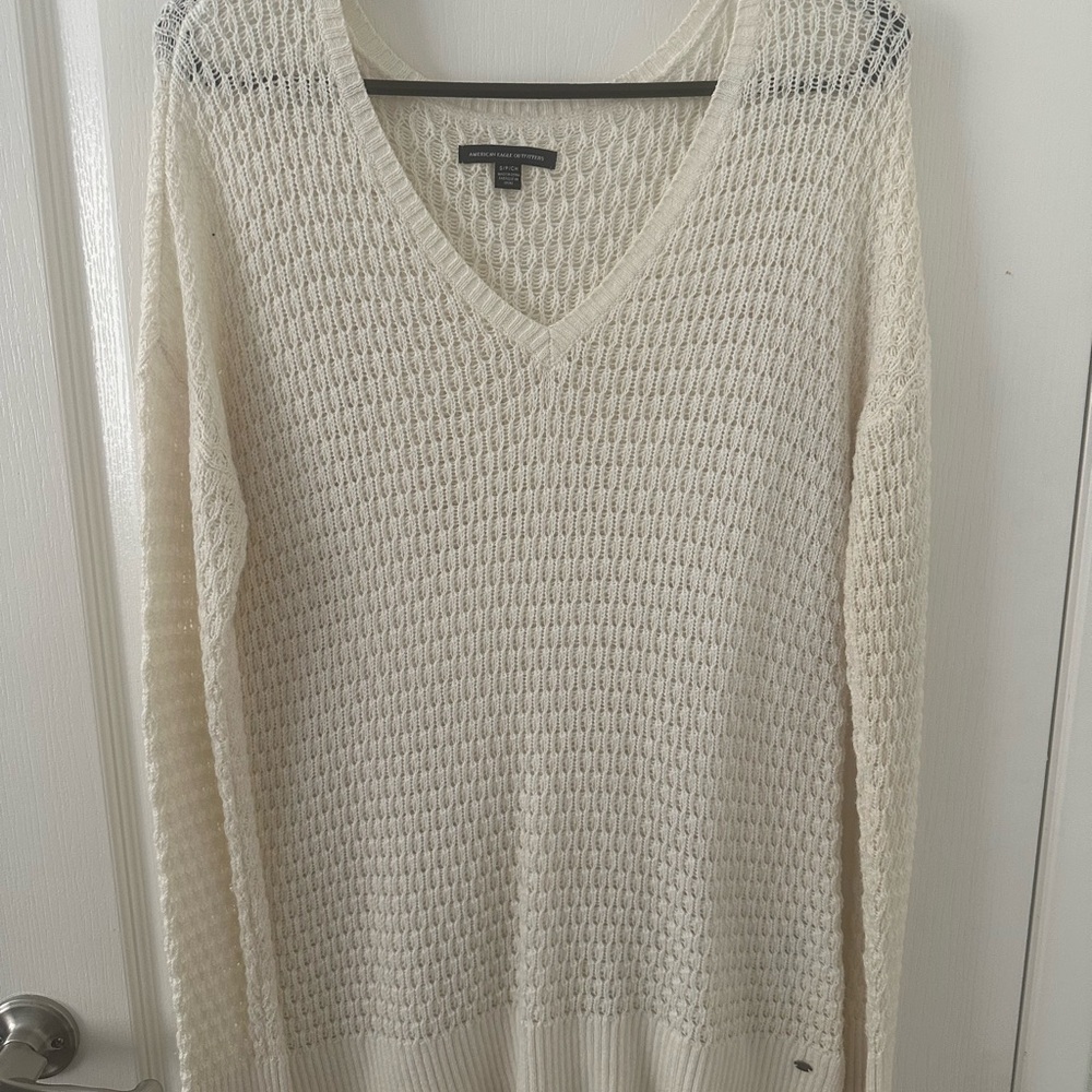 American Eagle Outfitters Cream V-Neck Sweater